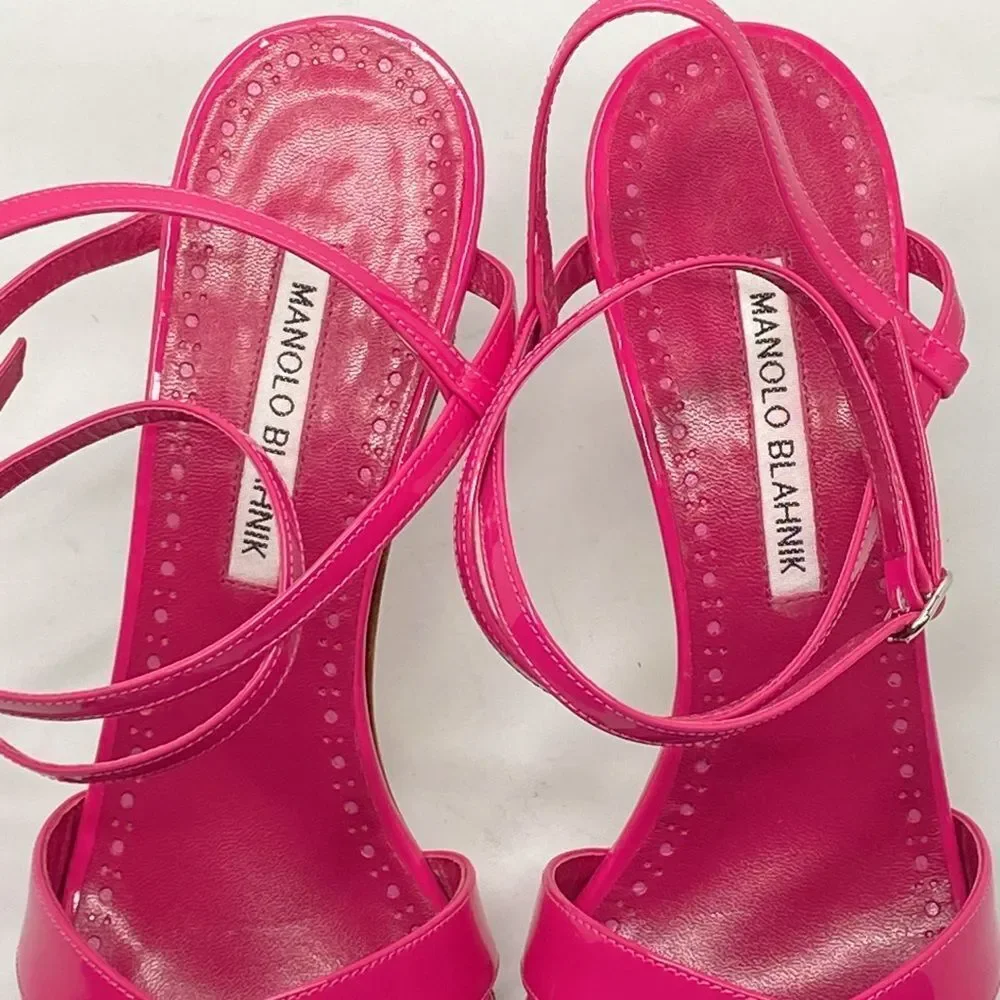 Manolo Blahnik Tormentas 90MM Patent Leather Ankle-Wrap Sandals size 41 - Picture 9 of 12